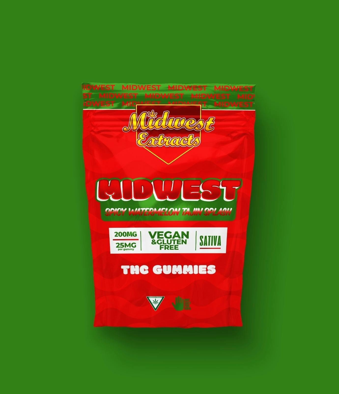Midwest Extracts | Spicy Watermelon Tajin Splash | Gummies | 8pk | 25mg/ea at Blow New Buffalo
