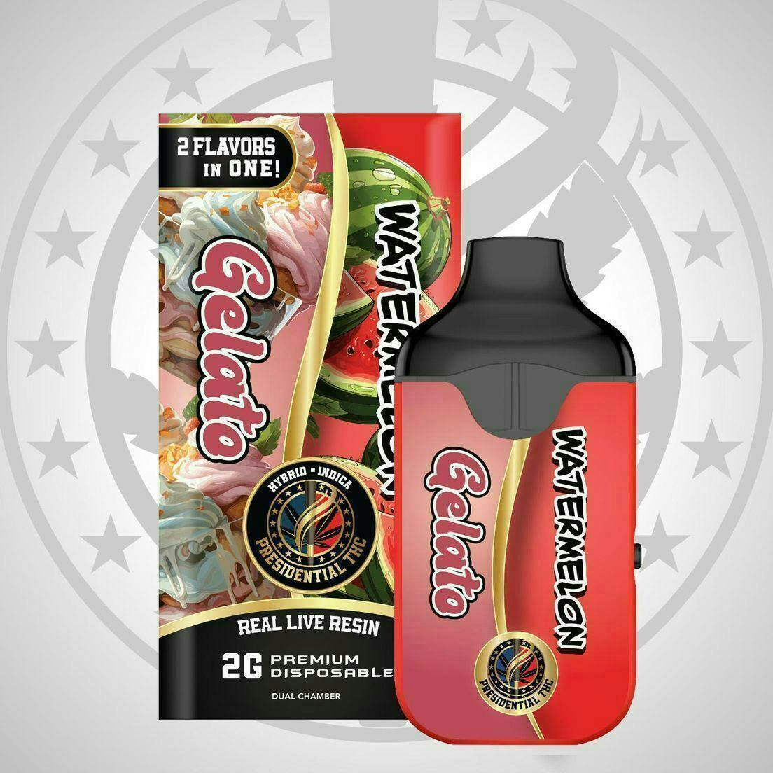 two flavors in one vape Gelato / Watermelon | Live Resin Dual Disposable | 2g Flavor:Watermelon Mango Peach Beginner white raz vape Black