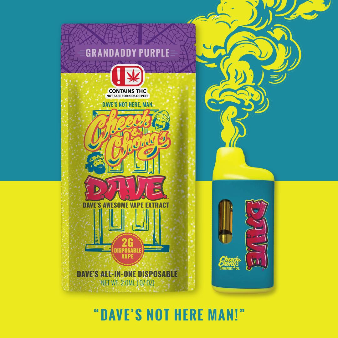 D.A.V.E. - 2 gram Disposable Vape - Grandaddy Purple - Indica by Cheech & Chong - Oklahoma