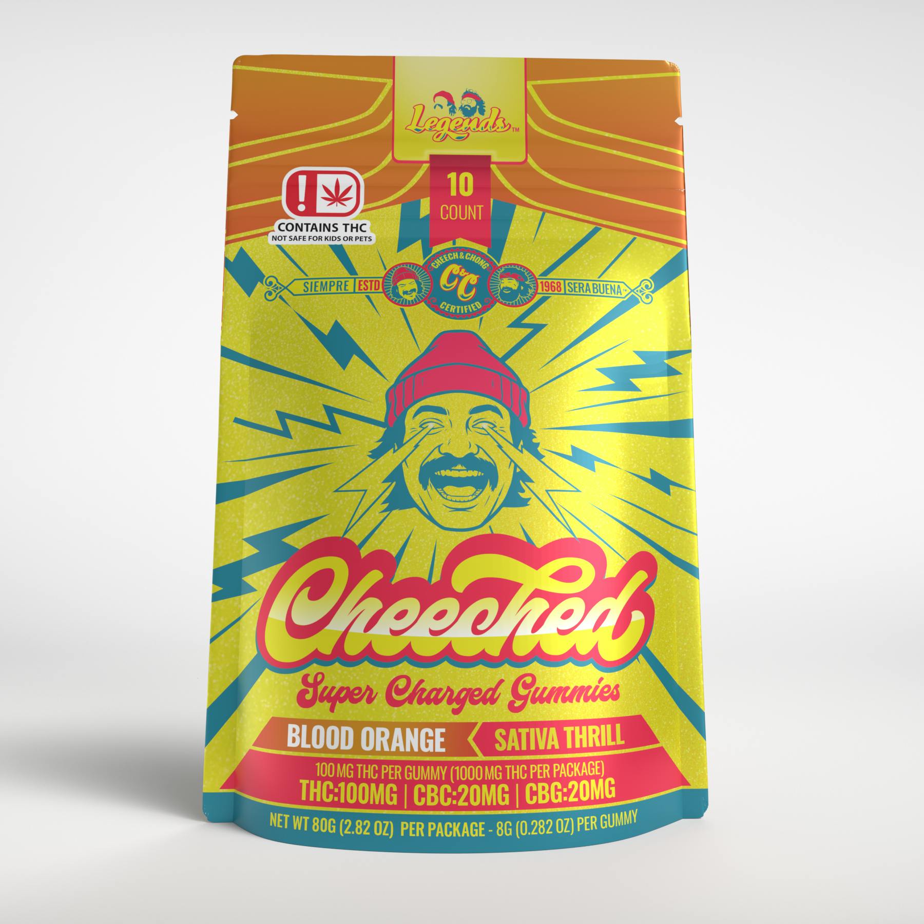 Cheeched | Blood Orange | 5:1:1 THC:CBC:CBG 1000mg | 10ct | 100mg/ea