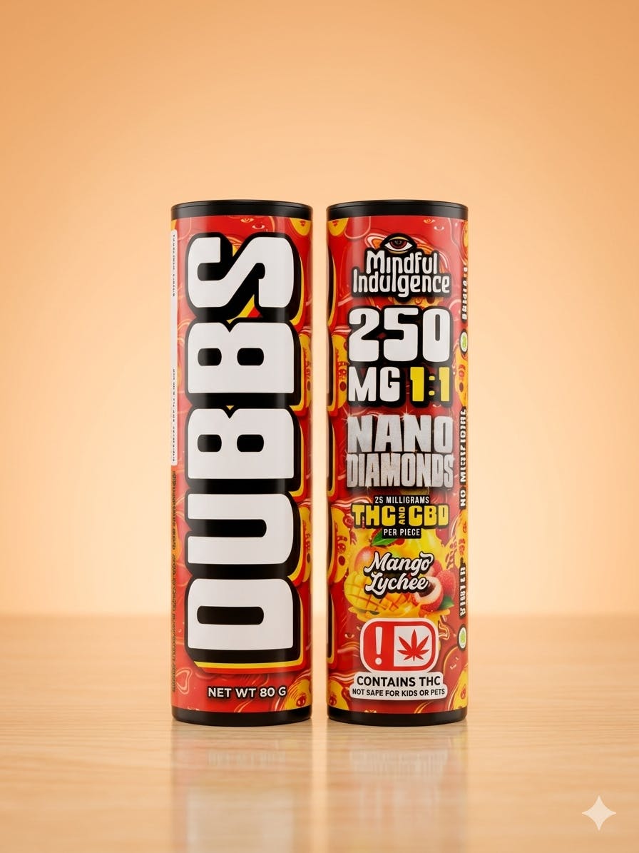 DUBBS - Mango Lychee - 1:1 Nano Diamond Gummies - 25mg - 250mg total by Mindful Indulgence