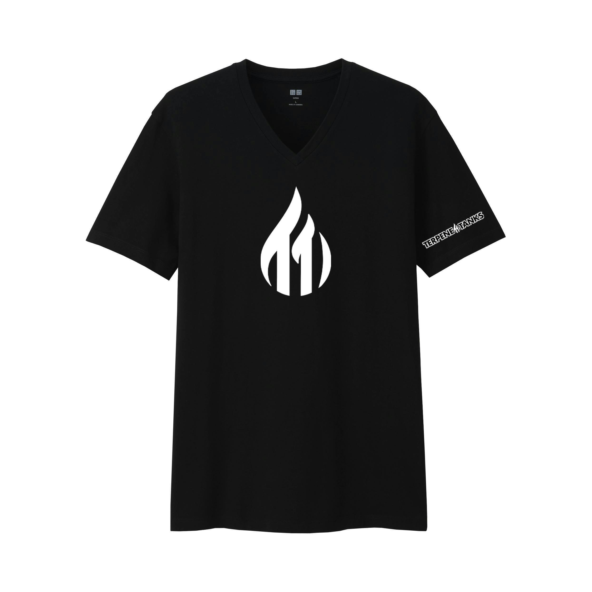 Terpene Tanks White Flame | Black V Neck Shirt | Large