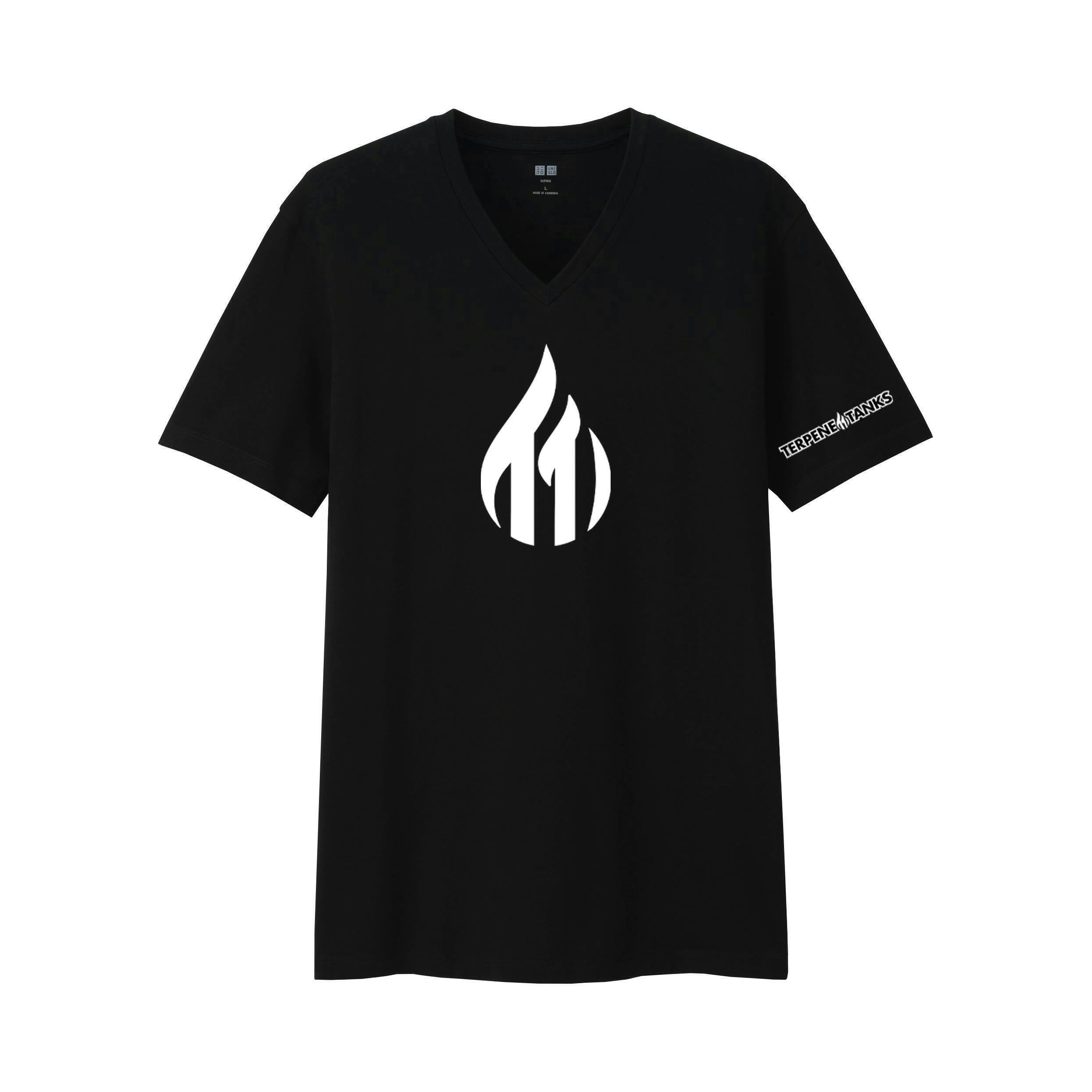 Terpene Tanks White Flame | Black V Neck Shirt | Small