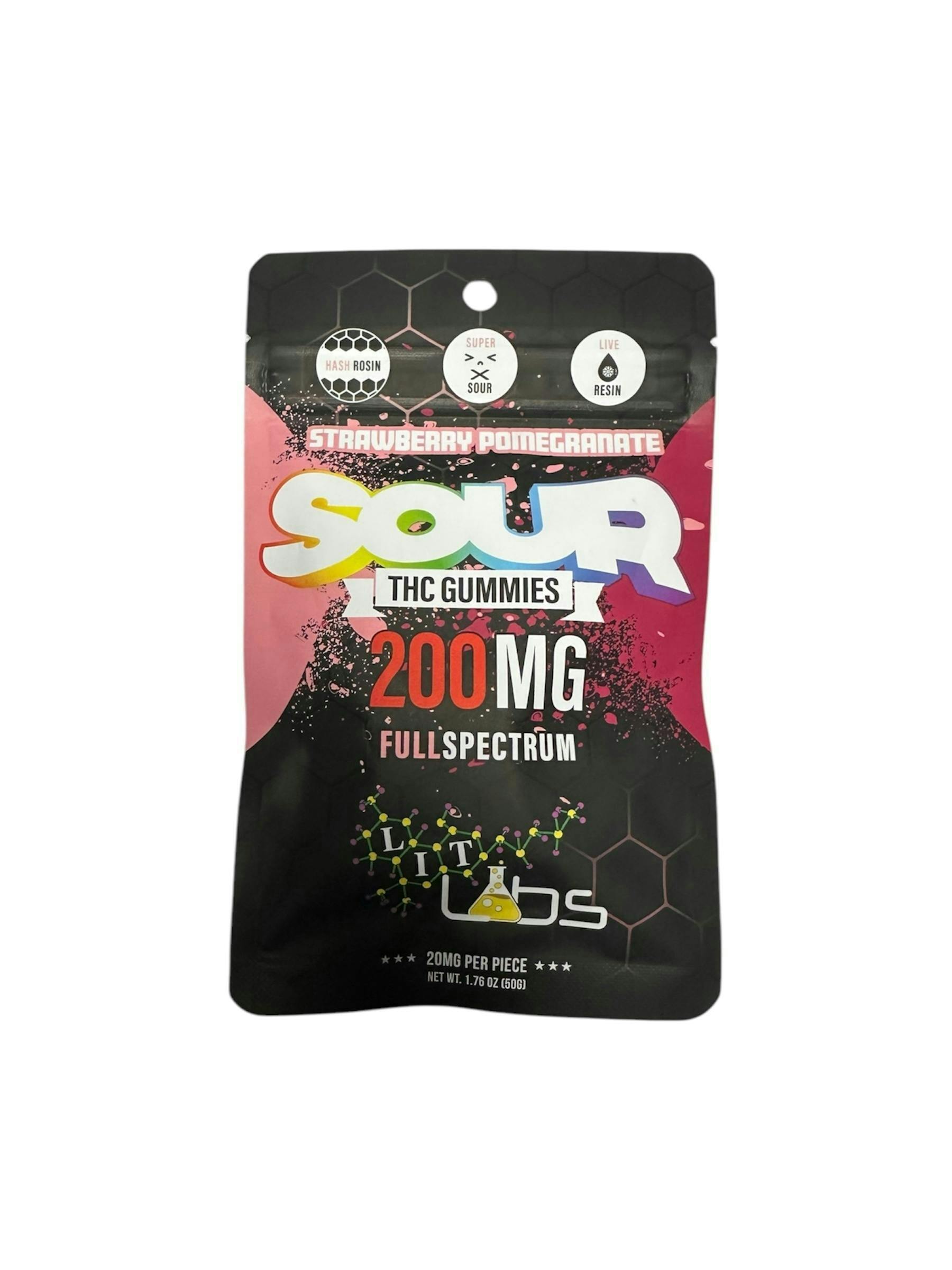 Sour Strawberry Pomegranate Gummies | Gummies | 10pk | 20mg/ea by Lit Labs