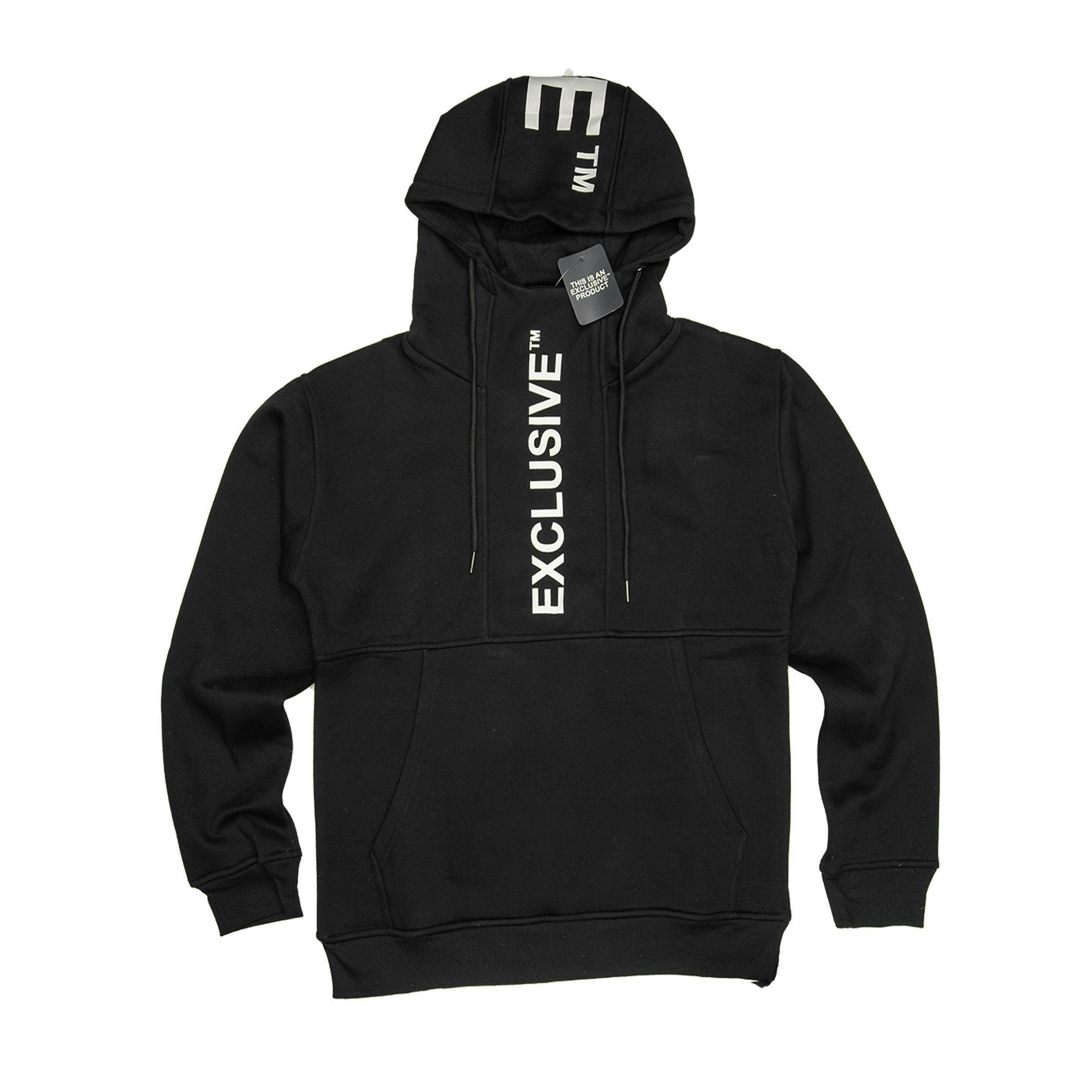 Exclusive Vertical White Logo | Black Hoodie | Small