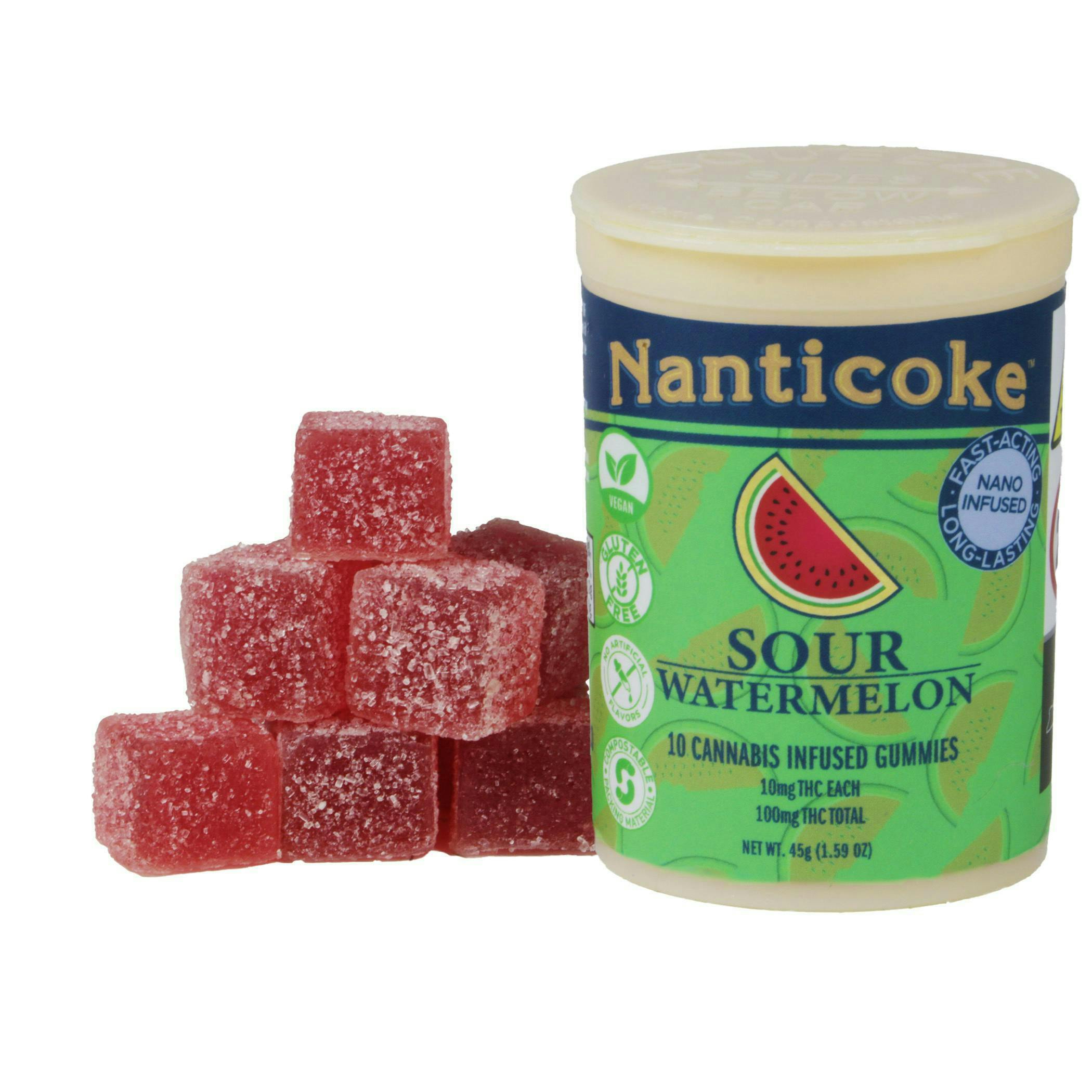 Sour Watermelon Gummies | 100mg | 10ct | 10mg/ea by Nanticoke