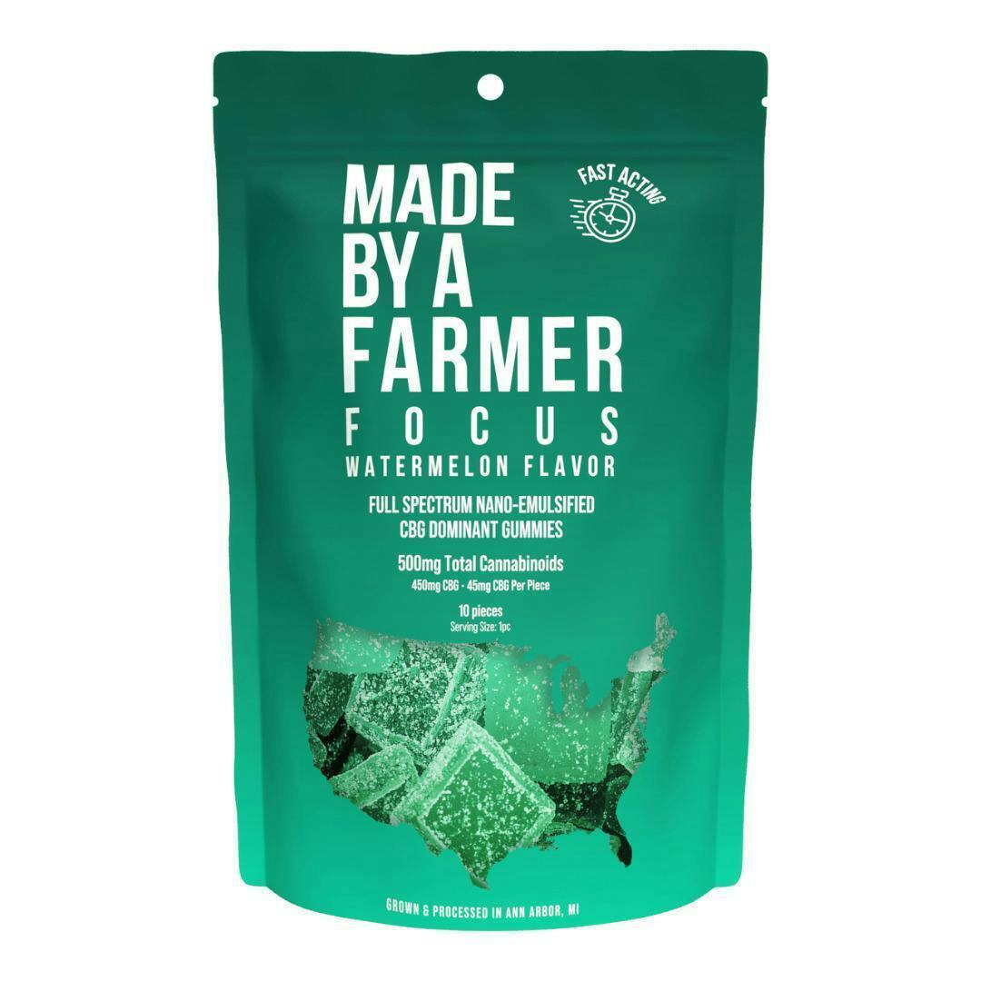Focus | Watermelon CBG Gummies | 450mg CBG | 10ct | 45mg/ea by Made By A Farmer