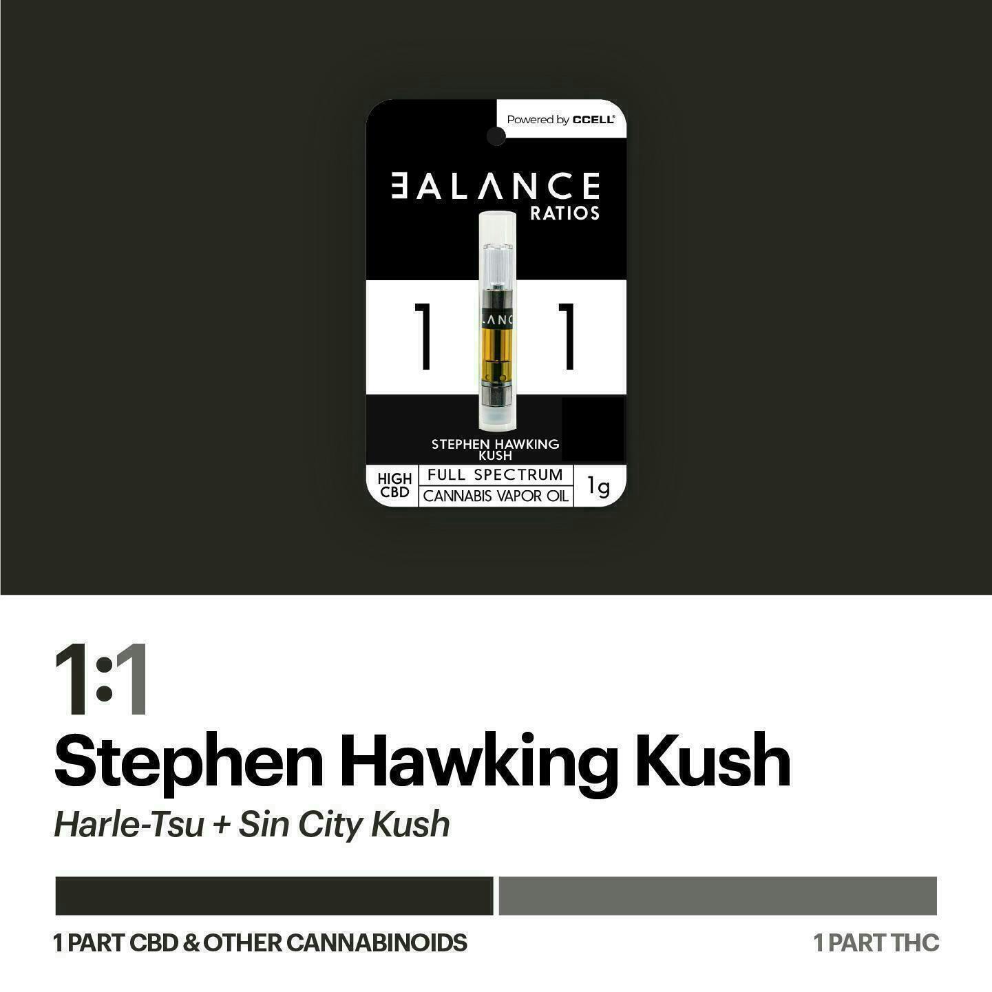 Stephen Hawking Kush 1:1 High CBD | BALANCE RATIOS Cartridge | 1g