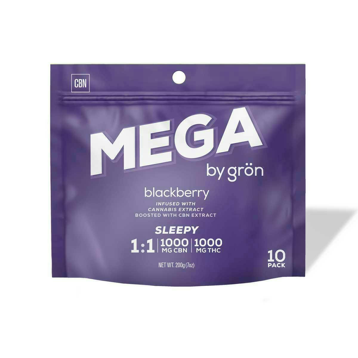 MEGA Blackberry Pearls 1:1 CBN:THC Gummies | 1000mg | 10ct | 100mg/ea by Grön Edibles