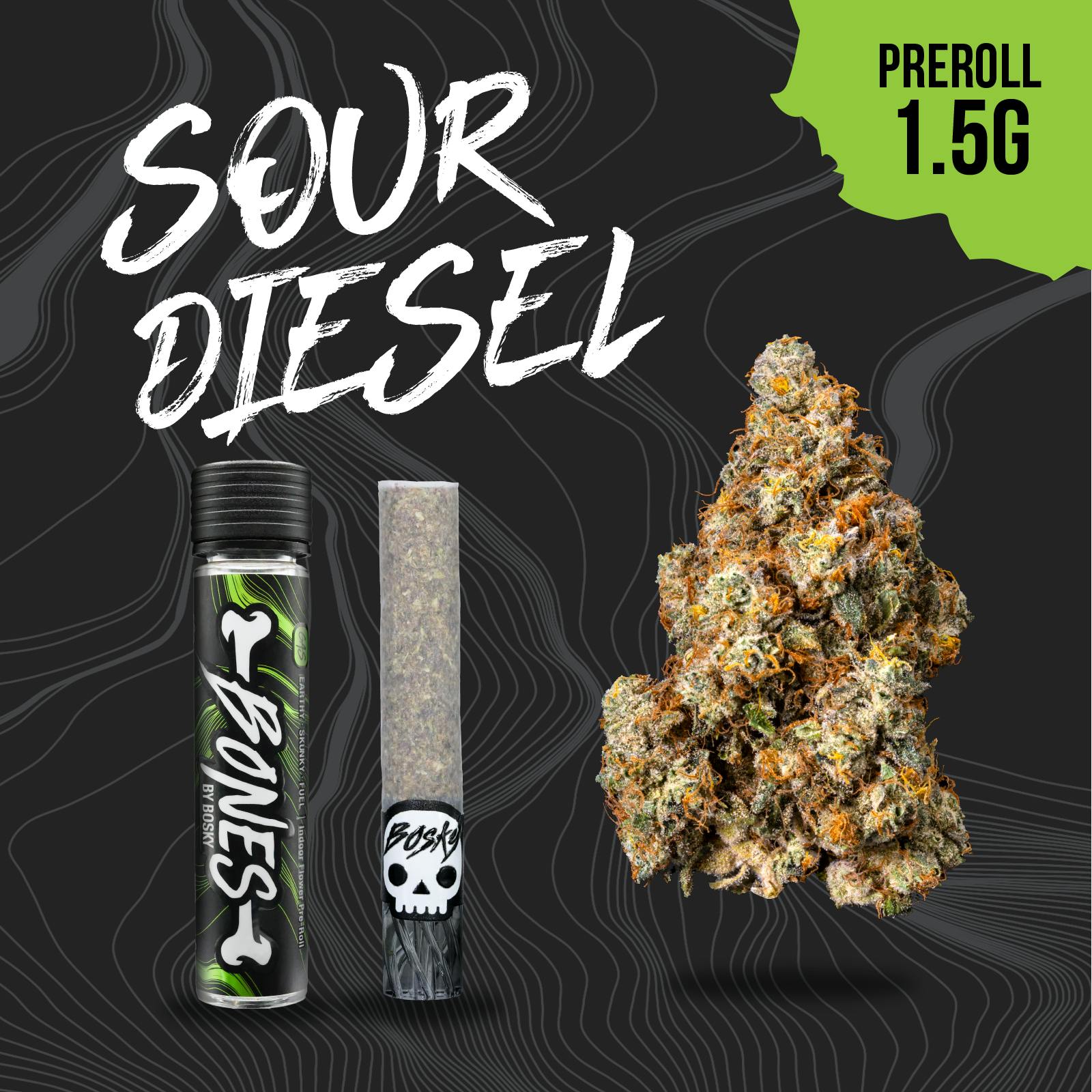BOSKY | Sour Diesel | Bones Pre-Roll | Gas | 1.5g