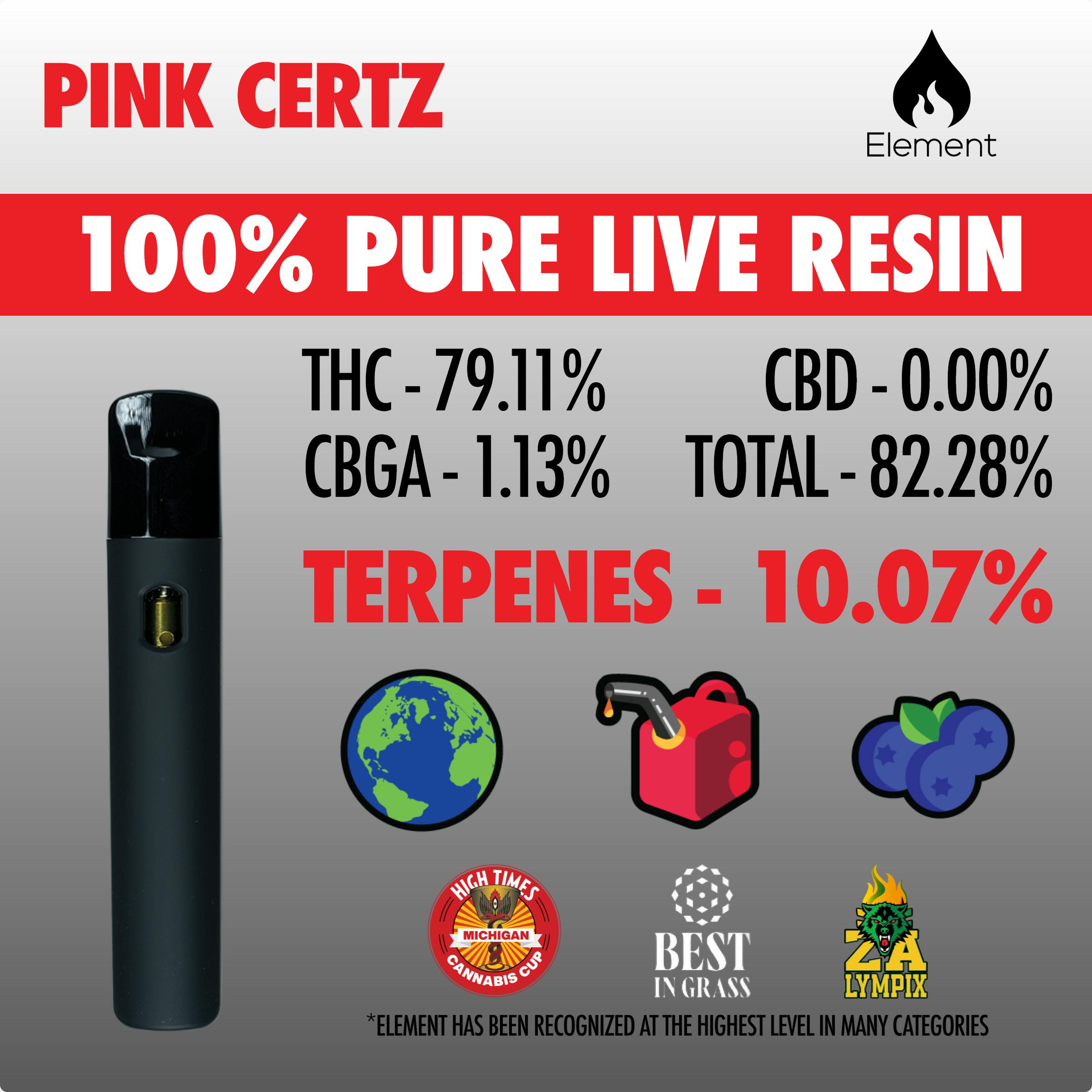 Element Pure Live Disposable 1g - Pink Certz