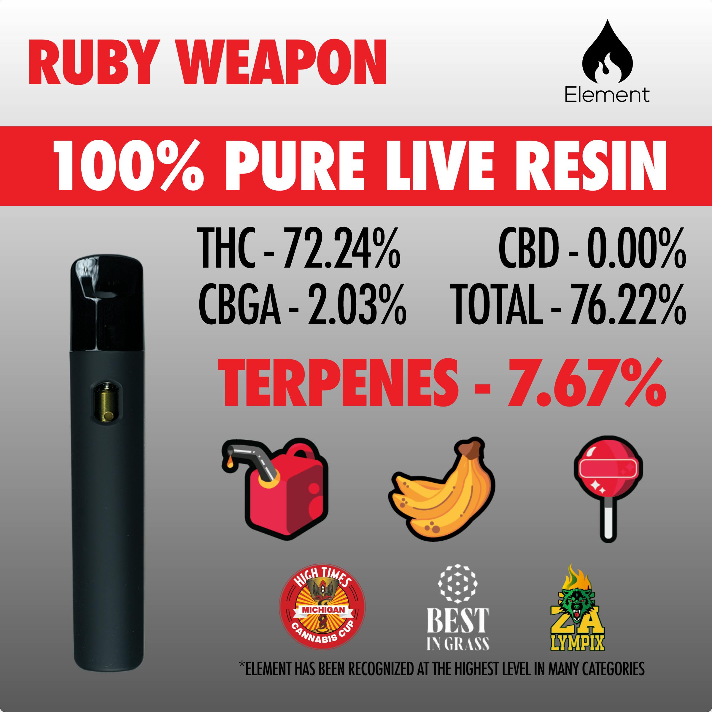 Element Pure Live Disposable 1g - Ruby Weapon by Element