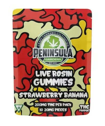 Strawberry Banana Live Rosin Gummies | 200mg | 10ct | 20mg/ea
