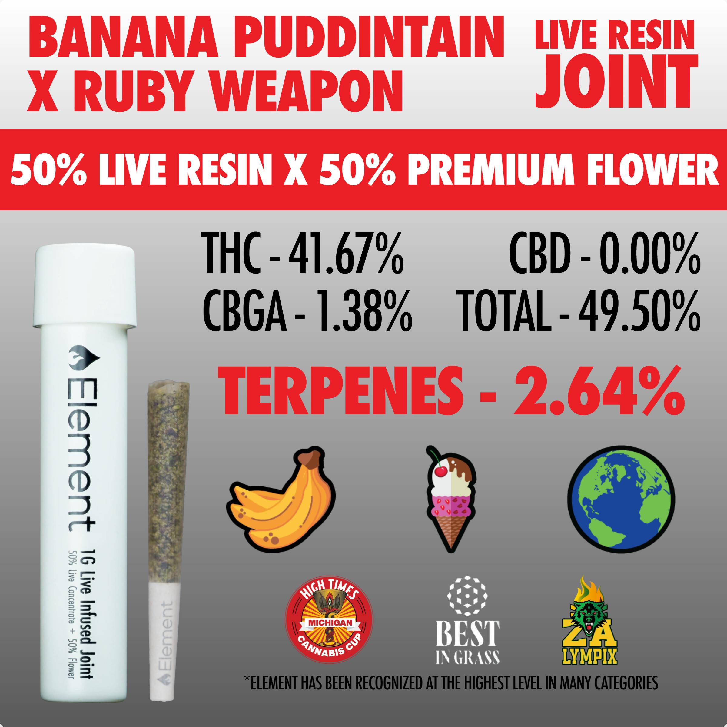 Element x KAI - Live Resin Joint 1g - Banana Puddintain x Ruby Weapon