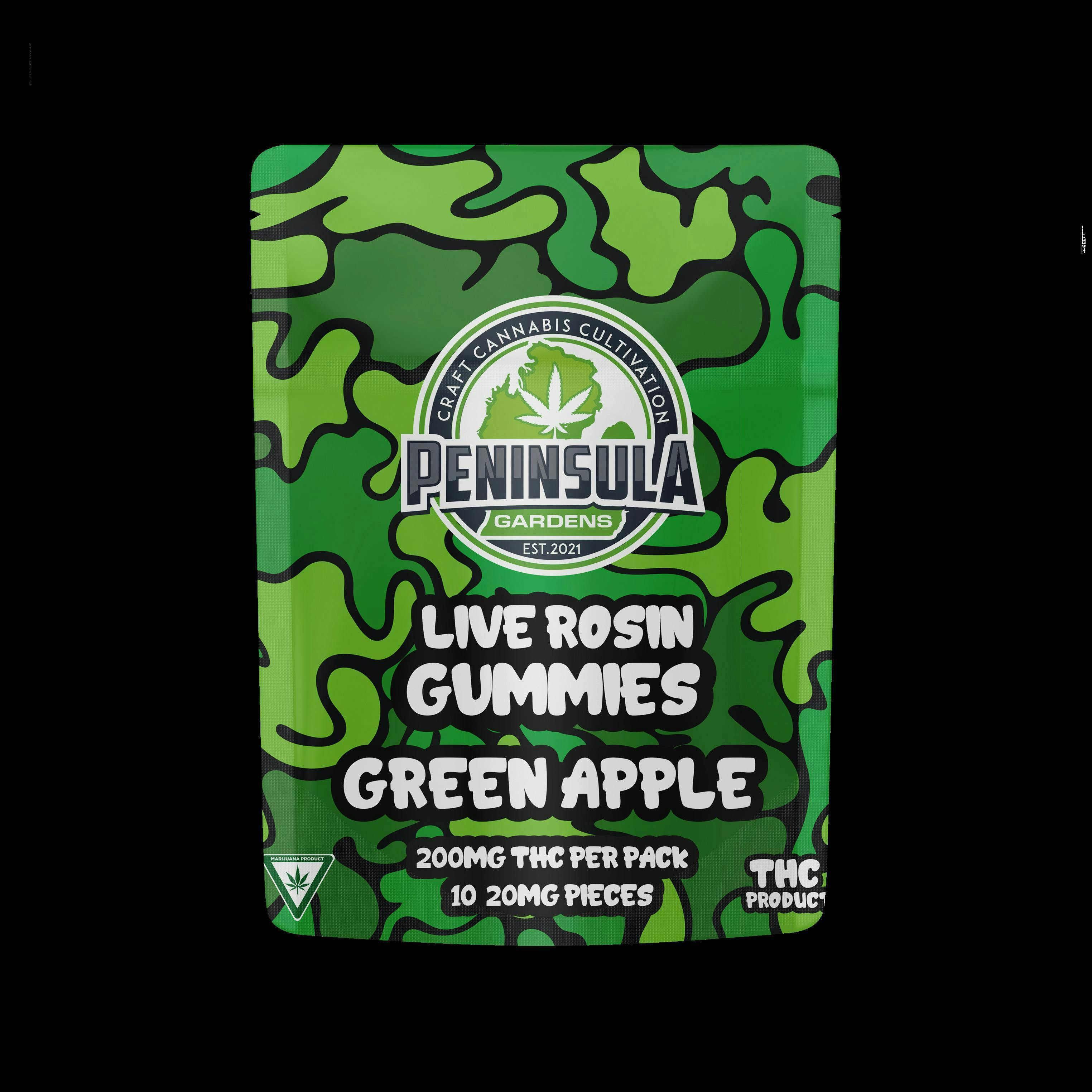 Green Apple Live Rosin Gummies | 200mg | 10ct | 20mg/ea by Peninsula Gardens