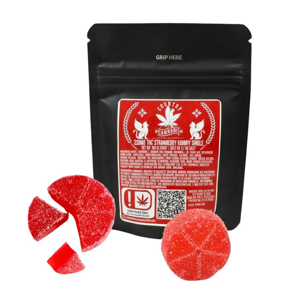 Country Cannabis Strawberry Gummy Single – Sativa – 250mg