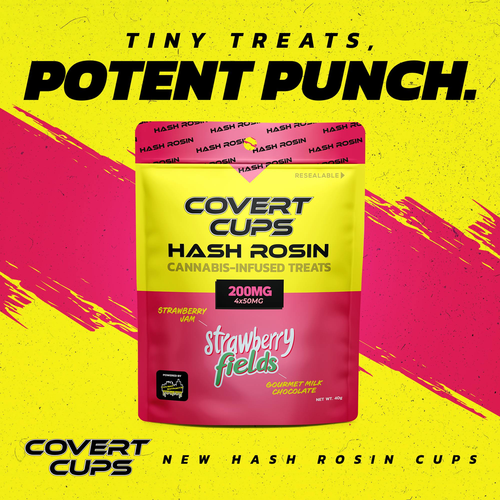 trawberry Fields 4 Pack-200MG Hash Rosin Chocolate Cups - Covert Cups - REC