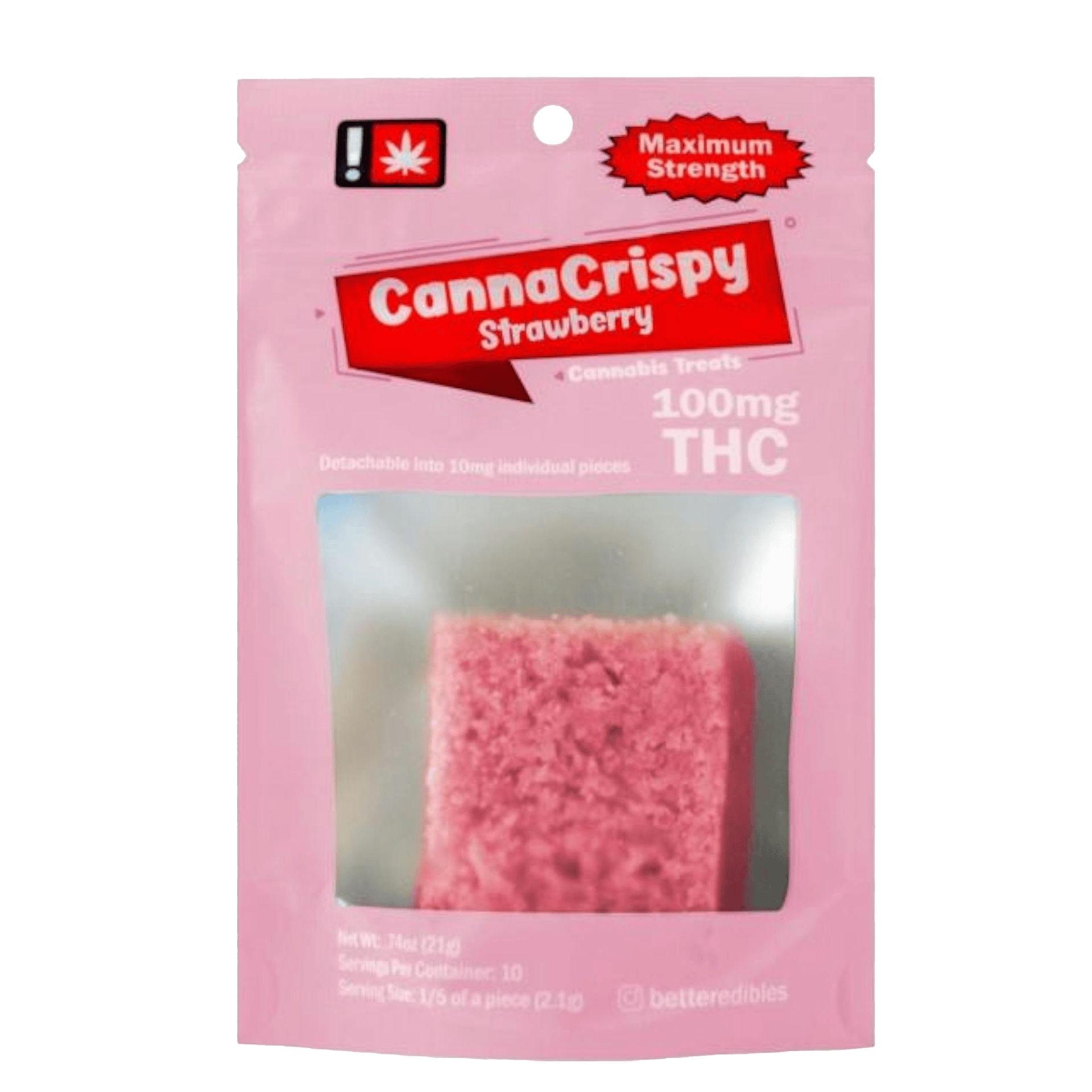 Strawberry (Hybrid) "CannaCrispy" 100mg THC Edible from Better Edibles | 10 at La Mota - Gold Beach