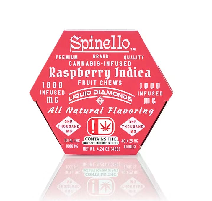 Raspberry Indica Liquid Diamond Fruit Chews | 1000mg | 40ct | 25mg/ea