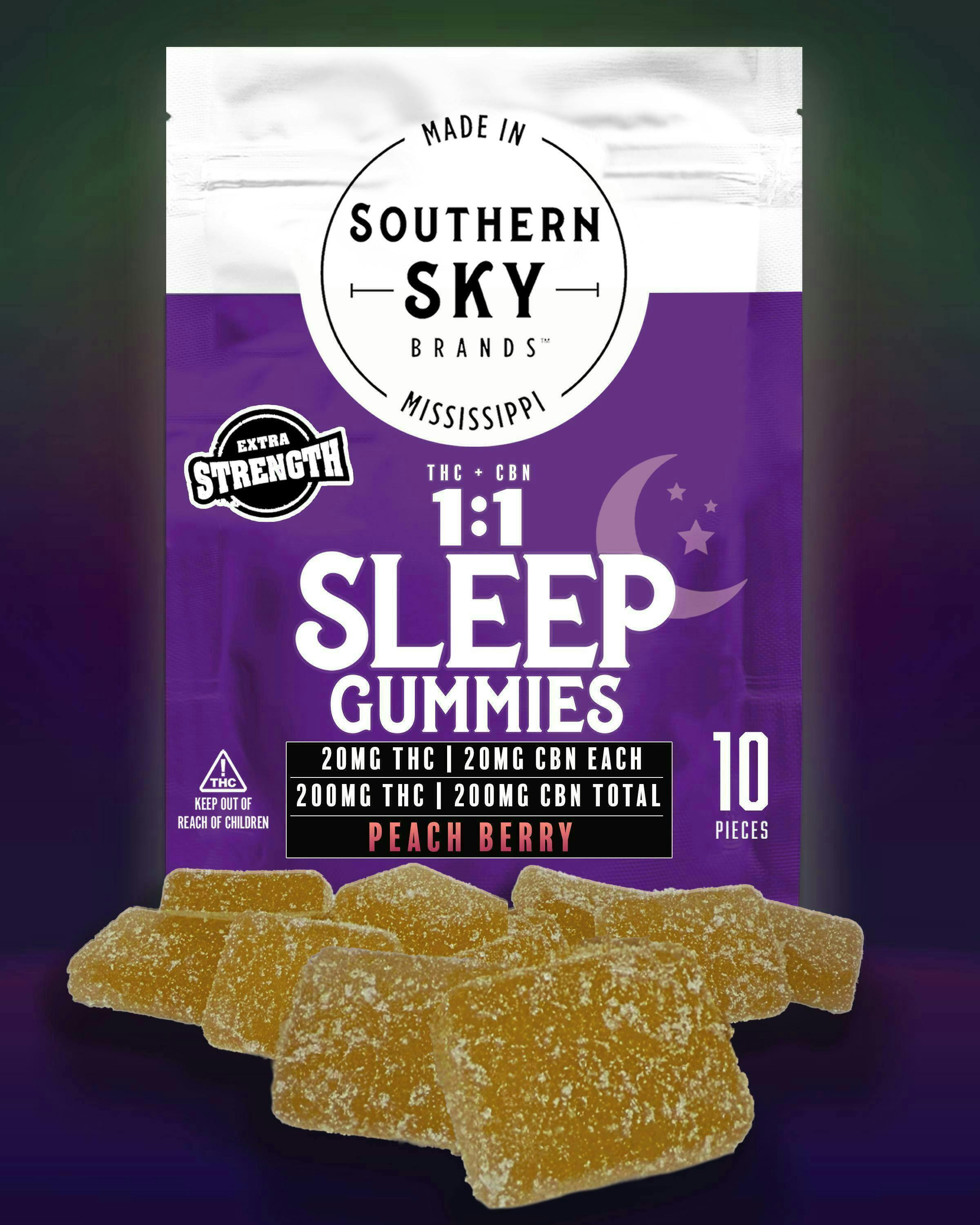 1:1 THC:CBN Peach Berry Sleep Gummies | 200mg | 10ct | 20mg/ea by Southern Sky Brands