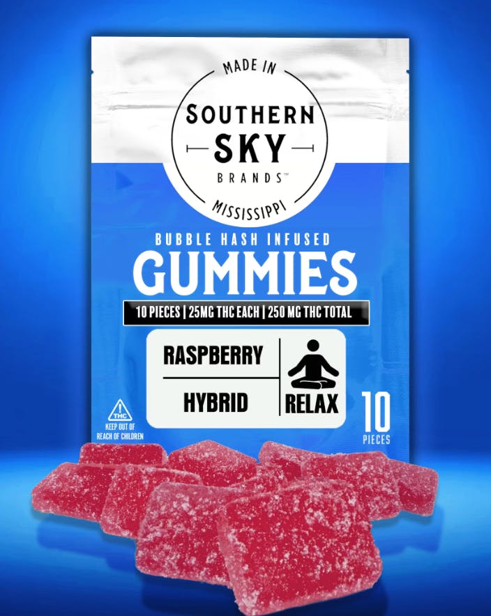 Raspberry Bubble Hash Gummies | 250mg | 10pk | 25mg/ea by Southern Sky Brands