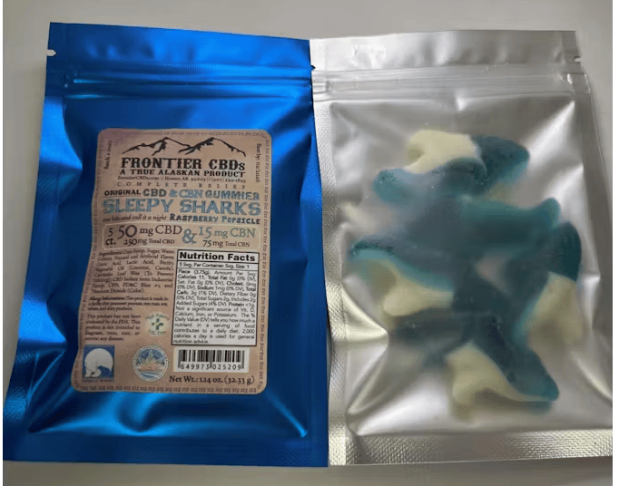 Sleepy Sharks (250mg Total CBD and 75mg Total CBN) Gummies 50mg CBD and 15m