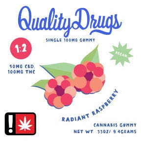 Radiant Raspberry 1:2 CBD:THC: Gummies - 100mg/ea