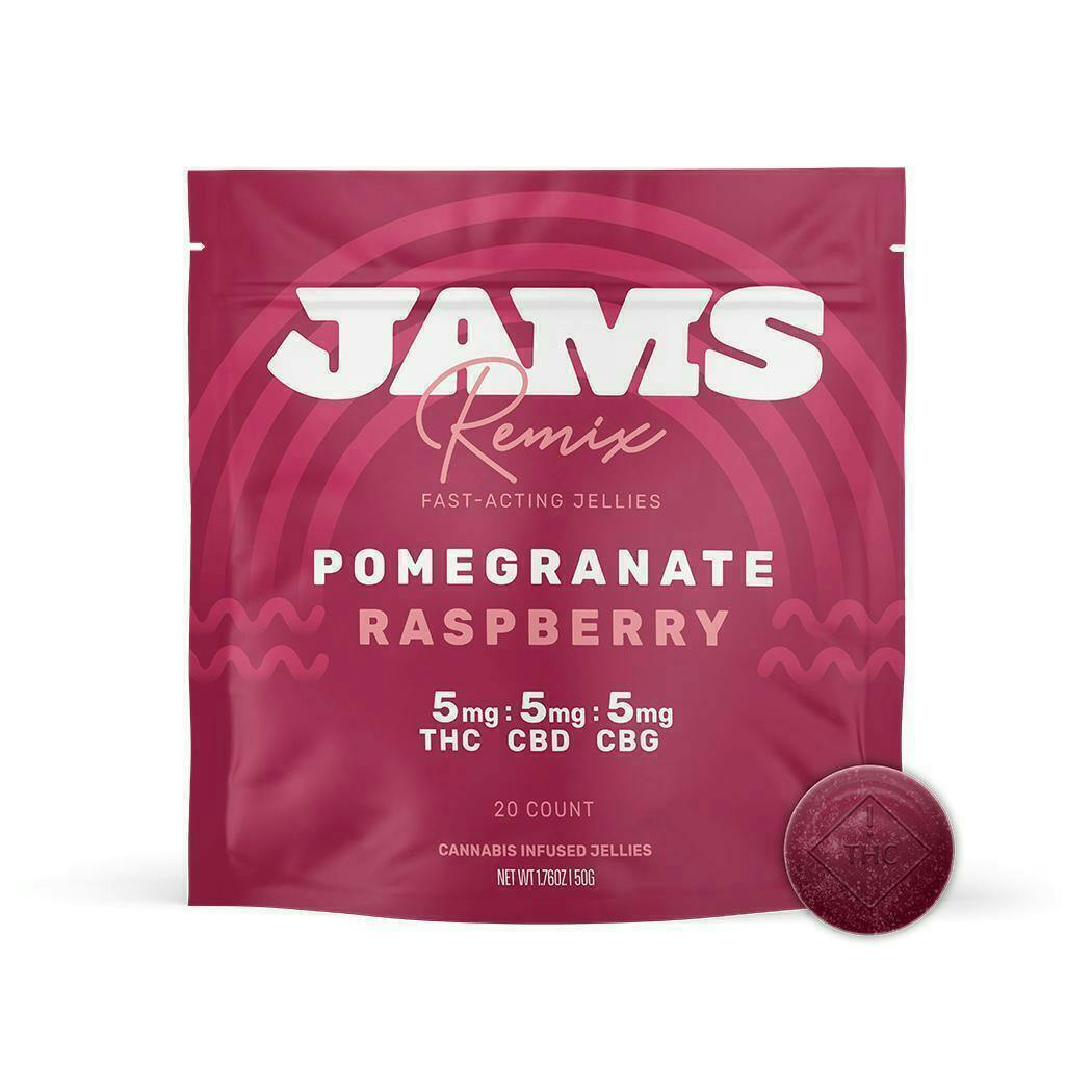 Raspberry Pomegranate 1:1:1 THC:CBD:CBG Jellies | 100mg | 20pk | 5mg/ea by JAMS
