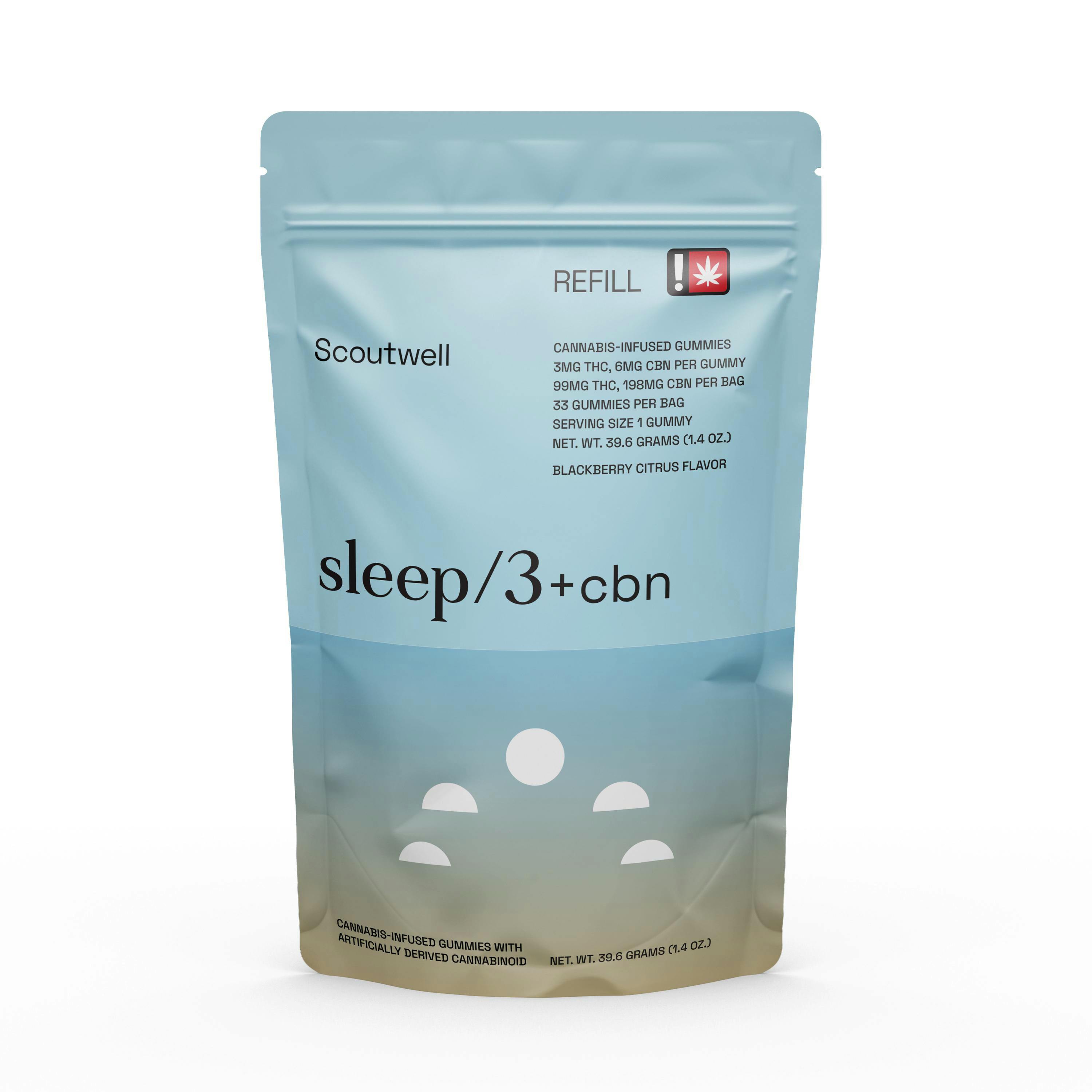 Sleep/3 + CBN- Blackberry Citrus | Refill Bag| Scoutwell | Gummies | 33pk |