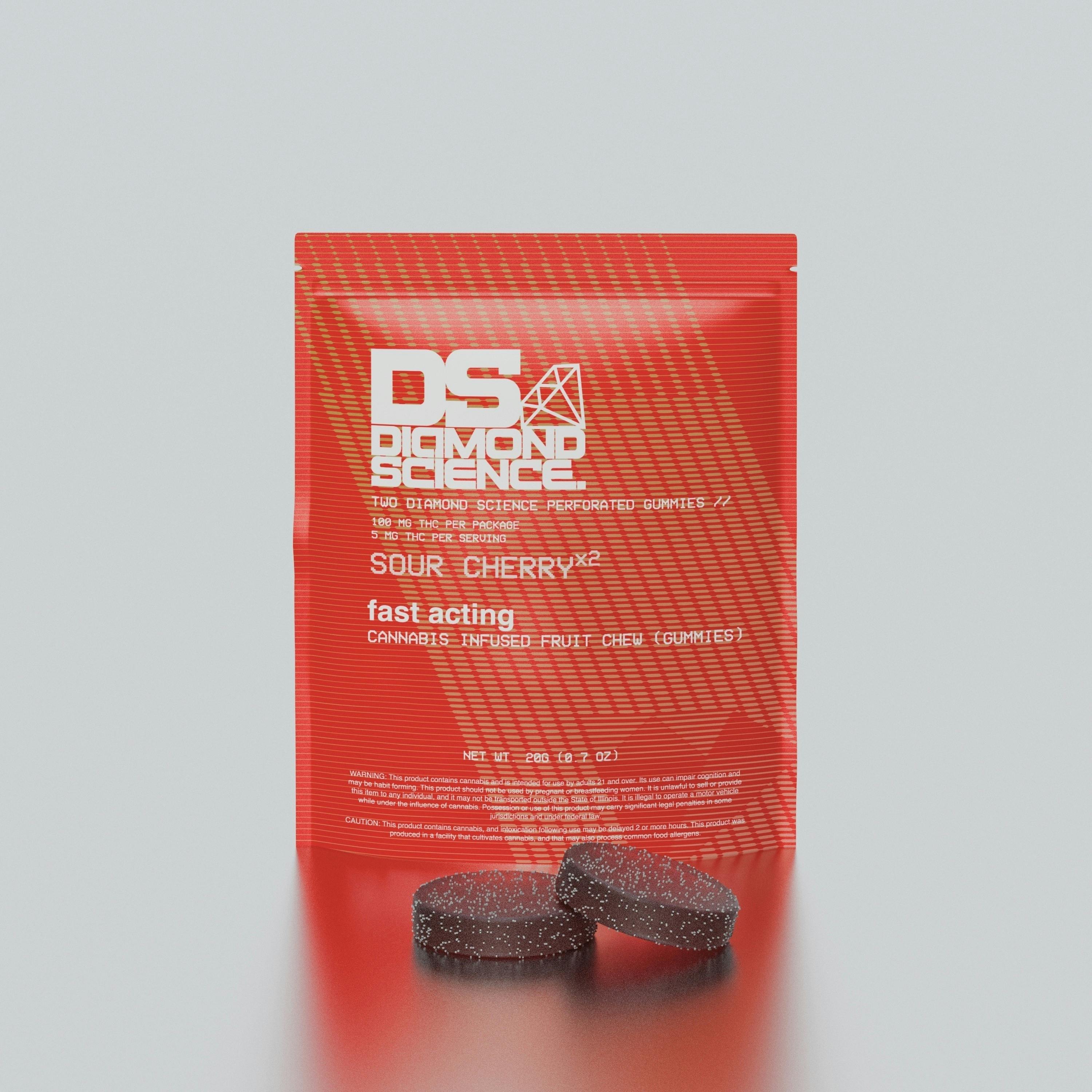 DIAMOND SCIENCE Gummies 100mg: Sour Cherry | Gummies | 2pk | 50mg/ea