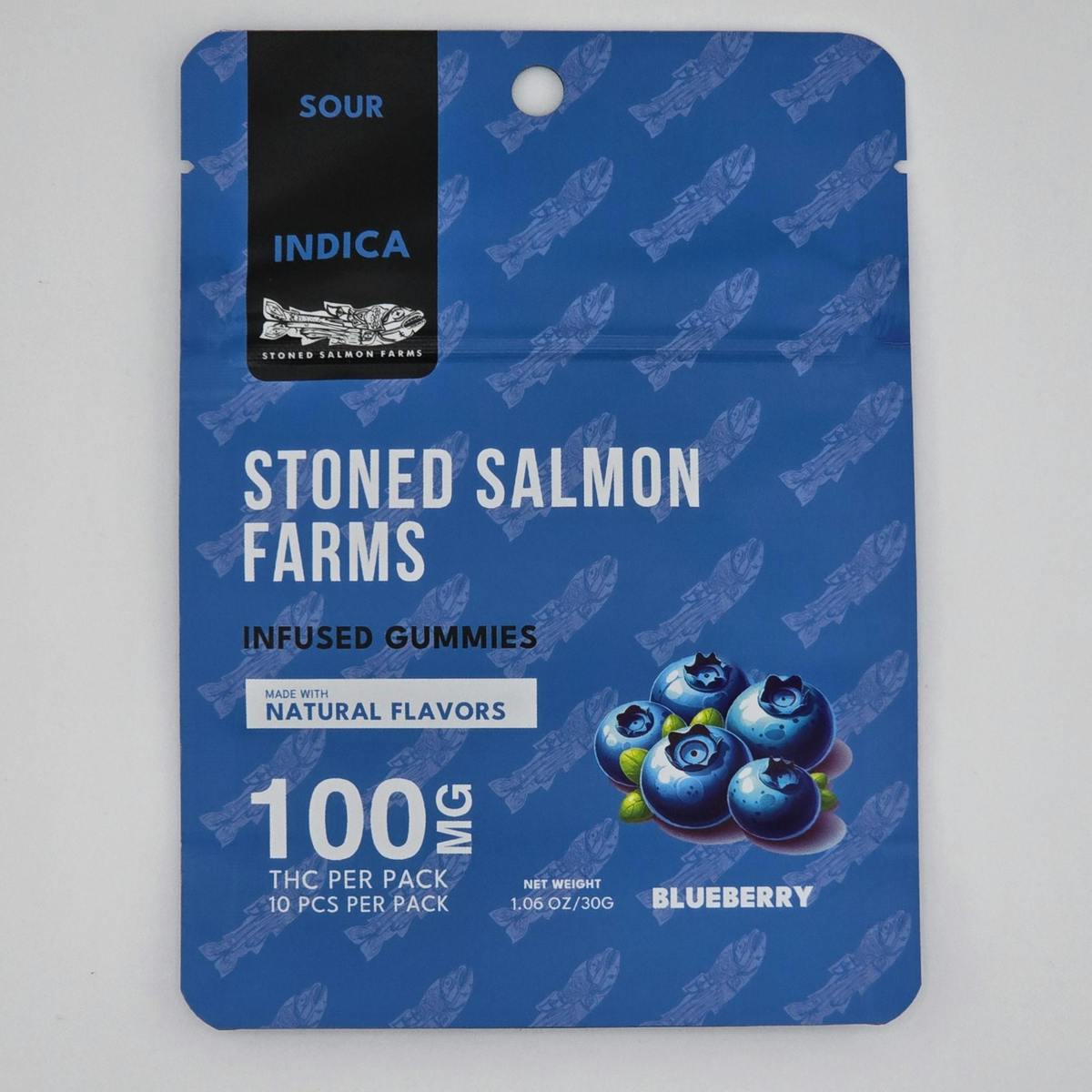 SOUR BLUEBERRY STONED SALMON | 100MG | Gummies | 10pk | 10mg/ea