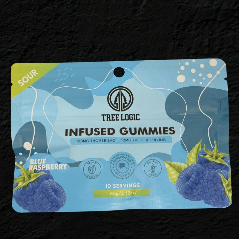 Tree Logic Gummies - Sour Blue Raspberry ( - 100mg) | Gummies | 10pk | 10mg