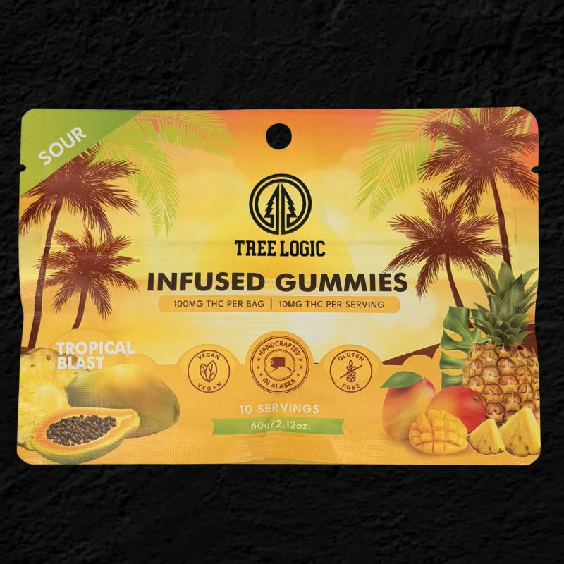 Tree Logic Gummies - Sour Tropical Blast ( - 100mg) | Gummies | 10pk | 10mg