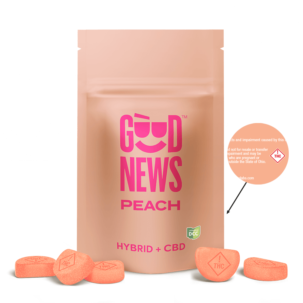 Peach 1:1 CBD:THC Gummies | 100mg | 10ct | 10mg/ea by Good News