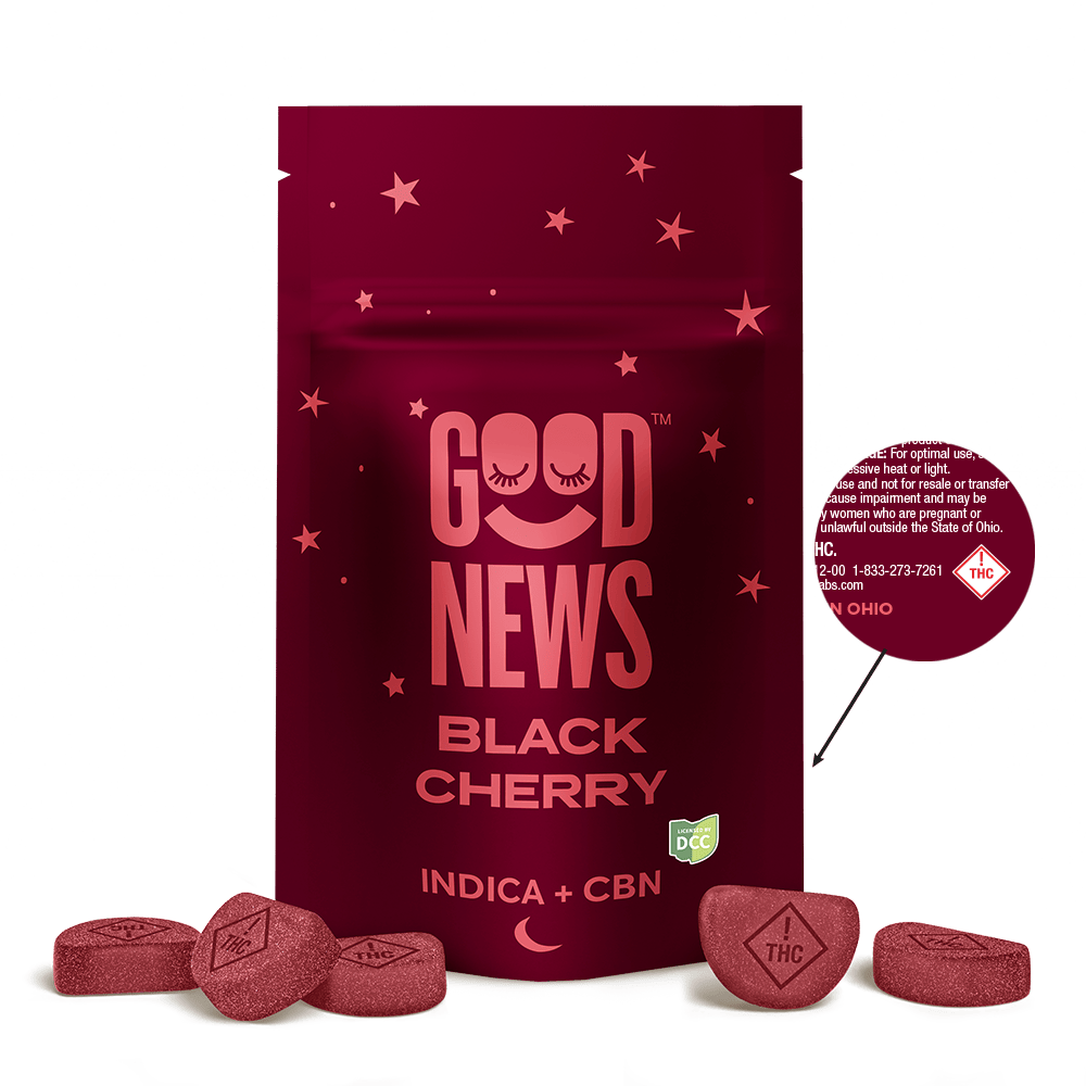 Black Cherry 2:1 THC:CBN Gummies | 100mg | 10ct | 10mg/ea by Good News