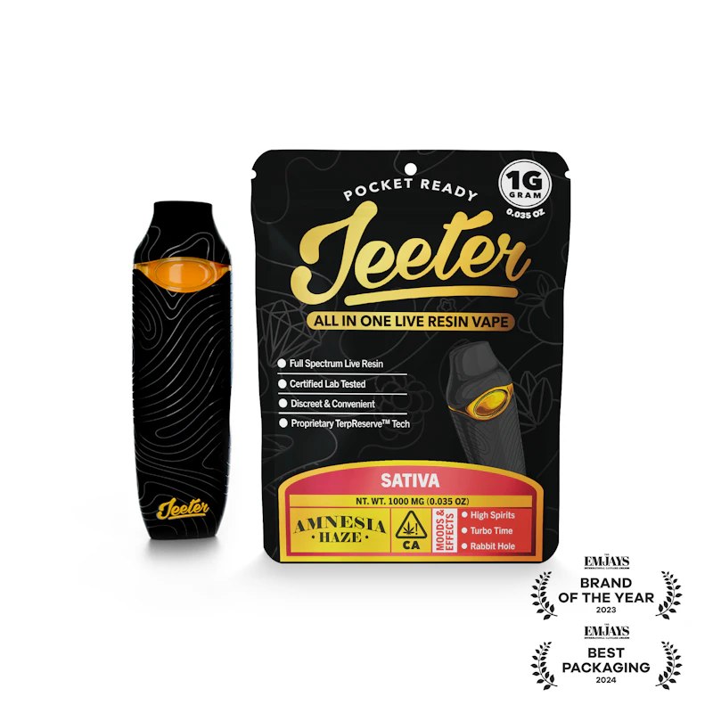 Jeeter Amnesia Haze · Live Resin Disposable · 1g, Disposables
