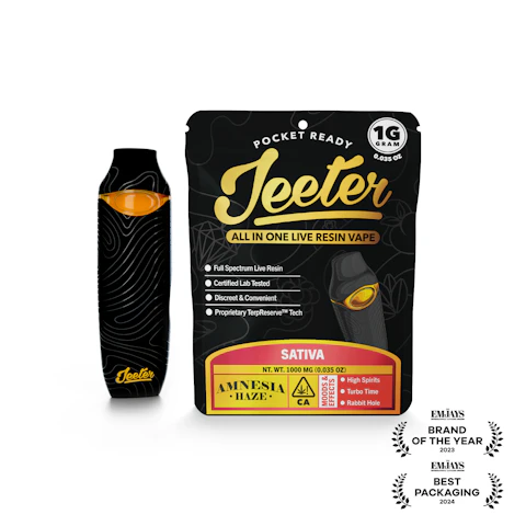 Jeeter Amnesia Haze · Live Resin Disposable · 1g, Disposables