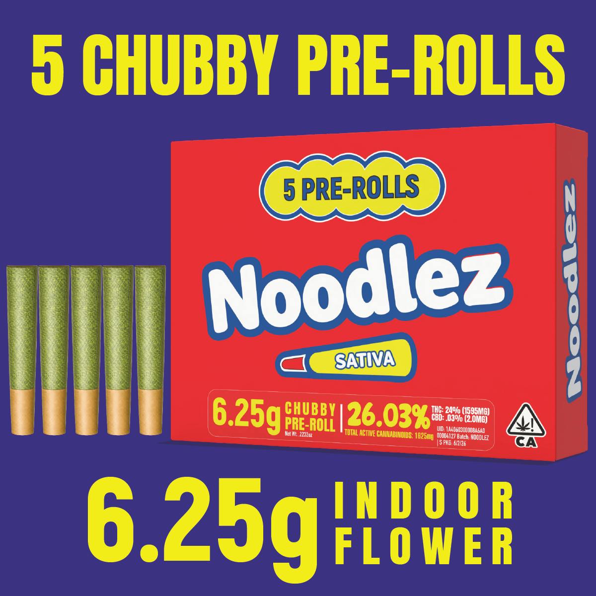 Noodlez - 6.25g SATIVA - 5 Chubby Indoor Prerolls