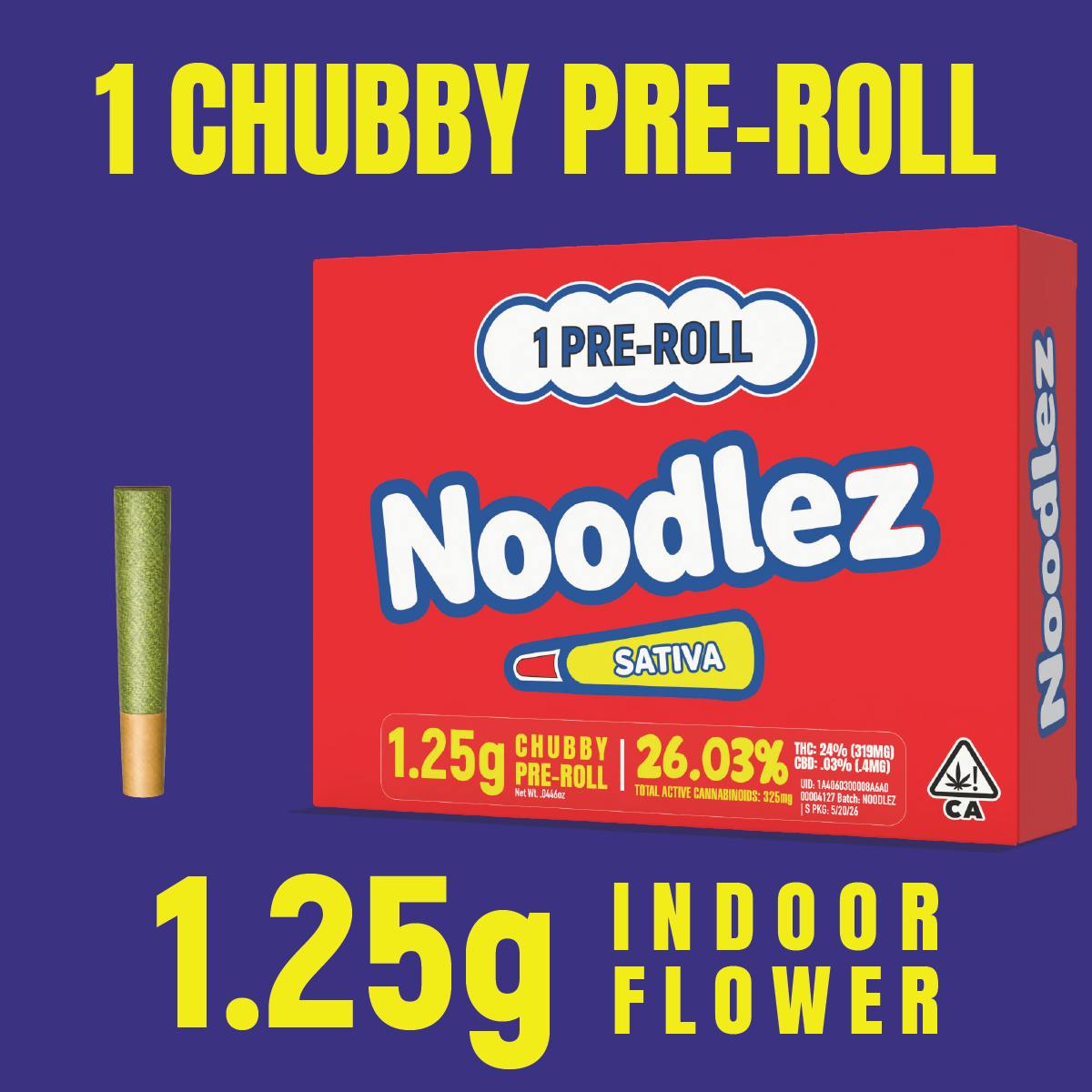 Noodlez - 1.25g SATIVA - 1 Chubby Indoor Preroll