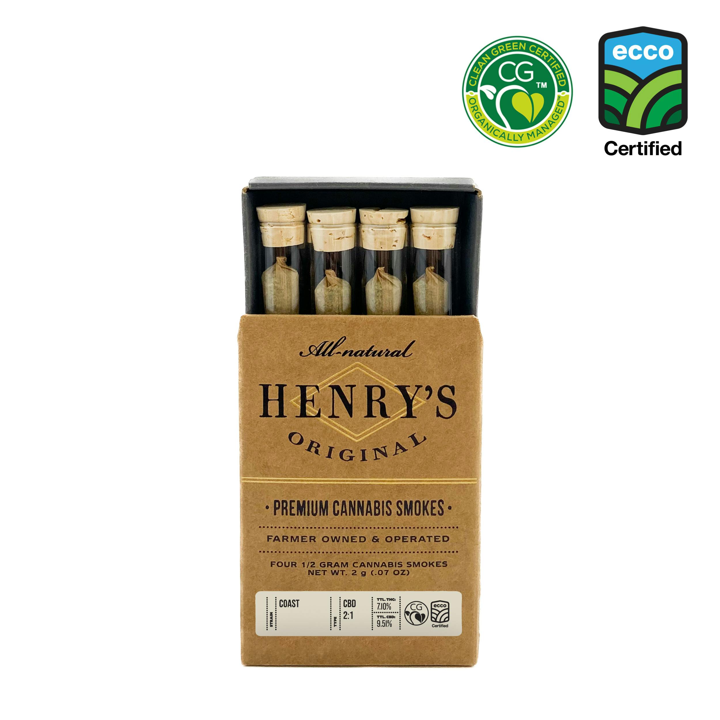 Henry's Original | Coast 2:1 CBD:THC | Joints | 0.5g each | 4pk