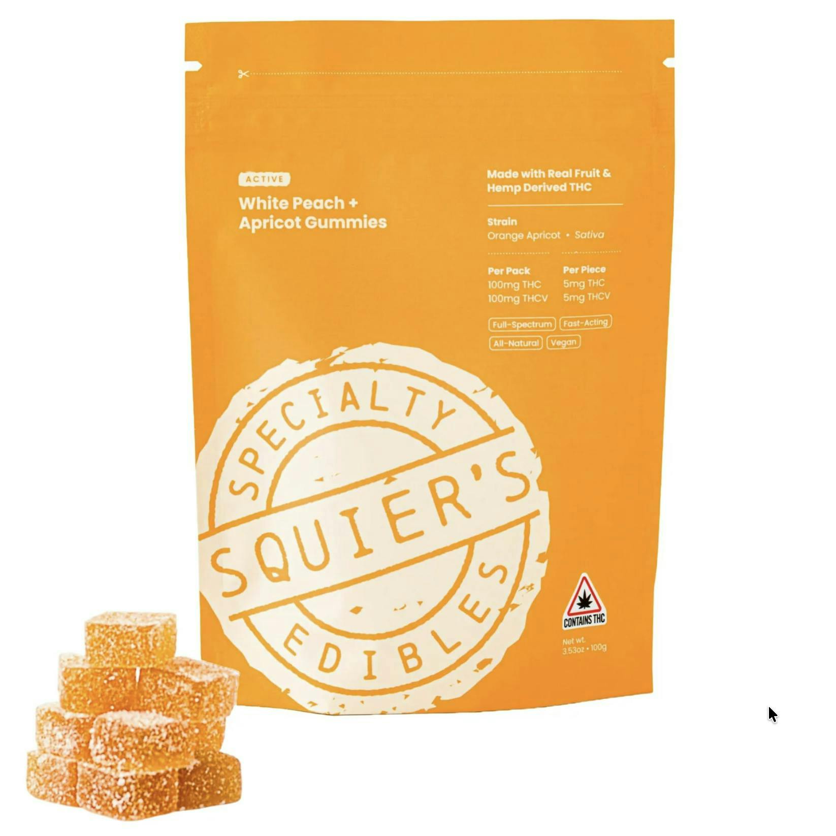 White peach Apricot - 100mg THC / 100mg THCv Hash Rosin - Gummies by Squier's Specialty Edibles
