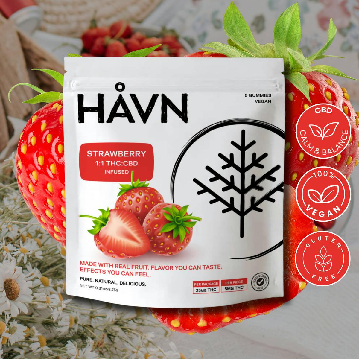 Strawberry 1:1 THC:CBD Gummies | 25mg | 5ct | 5mg/ea