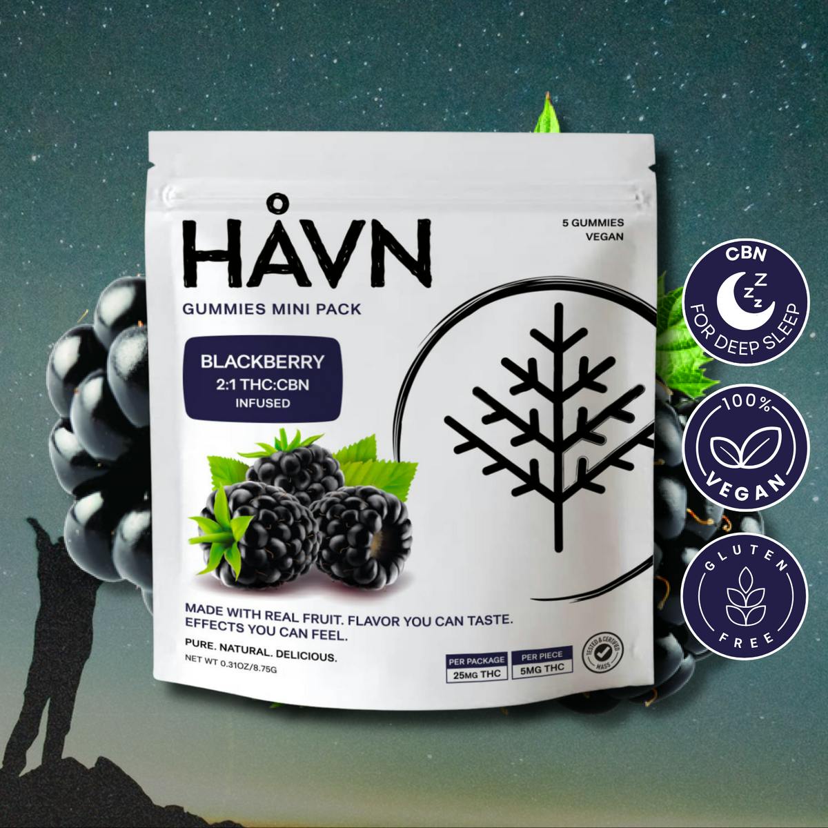Blackberry 2:1 THC:CBN Gummies | 25mg | 5ct | 5mg/ea