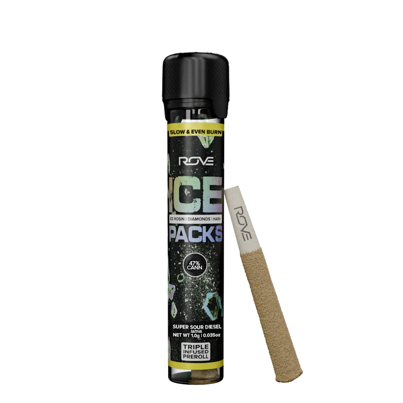 Rove Super Sour Diesel - Infused Ice Packs (Rosin, Hash, and Diamonds) 1g, Infused Pre-Rolls