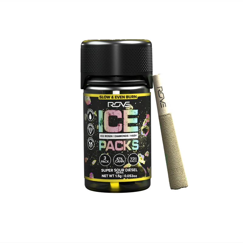 Rove Super Sour Diesel · Infused Ice Packs (Rosin, Hash, and Diamonds) · 3x 0.5g, Infused Pre-Rolls