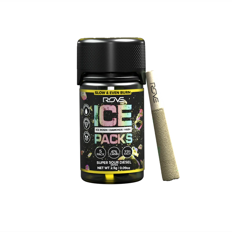 Rove Super Sour Diesel · Infused Ice Packs (Rosin, Hash, and Diamonds) · 5x 0.5g, Infused Pre-Rolls