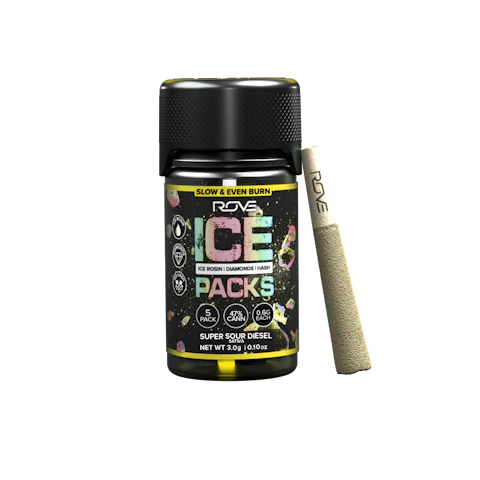 Rove Super Sour Diesel · Infused Ice Packs (Rosin, Hash, and Diamonds) · 5x 0.6g, Infused Pre-Rolls