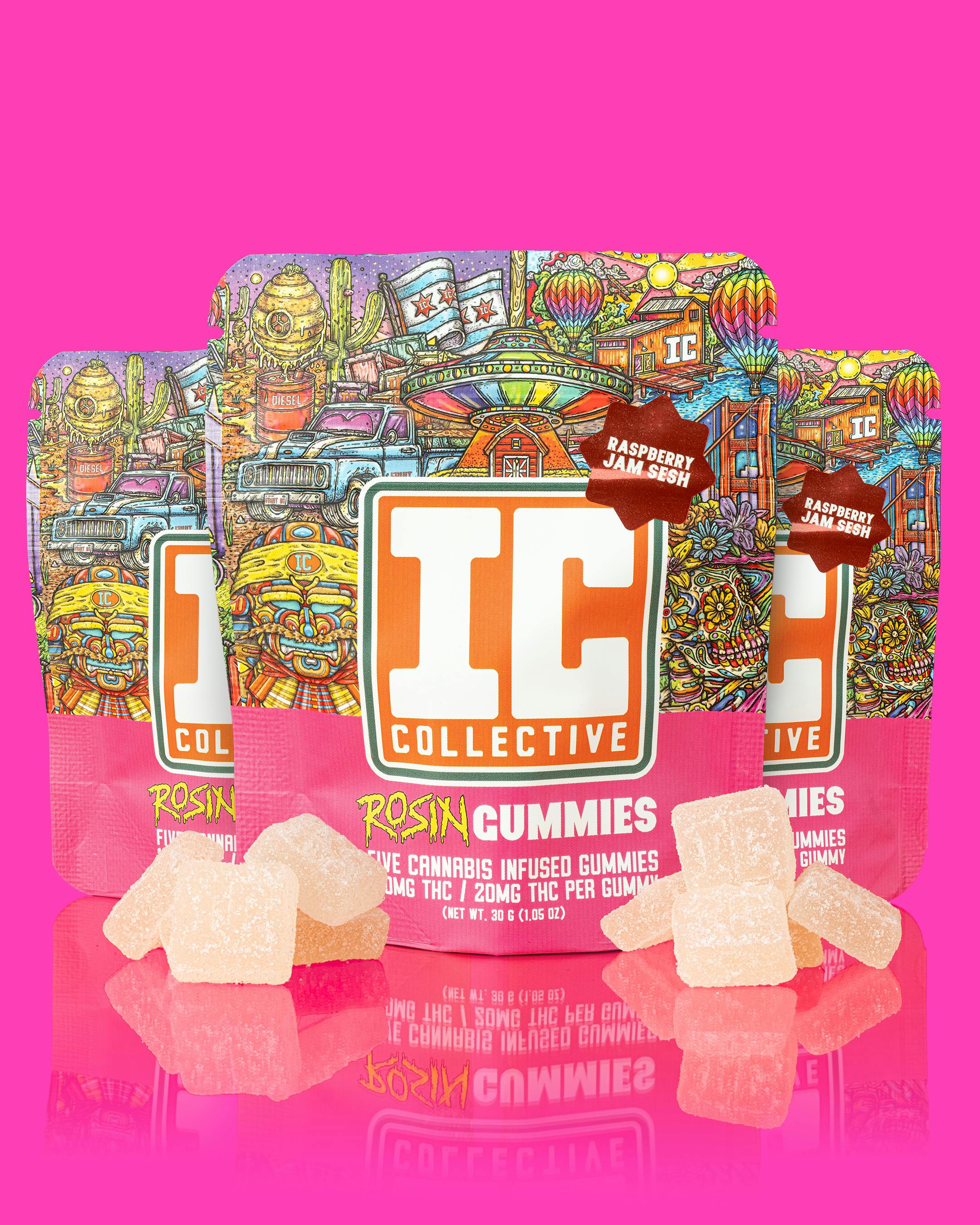IC Collective | Raspberry Jam Sesh Rosin Gummies | 20mg each | 5pk