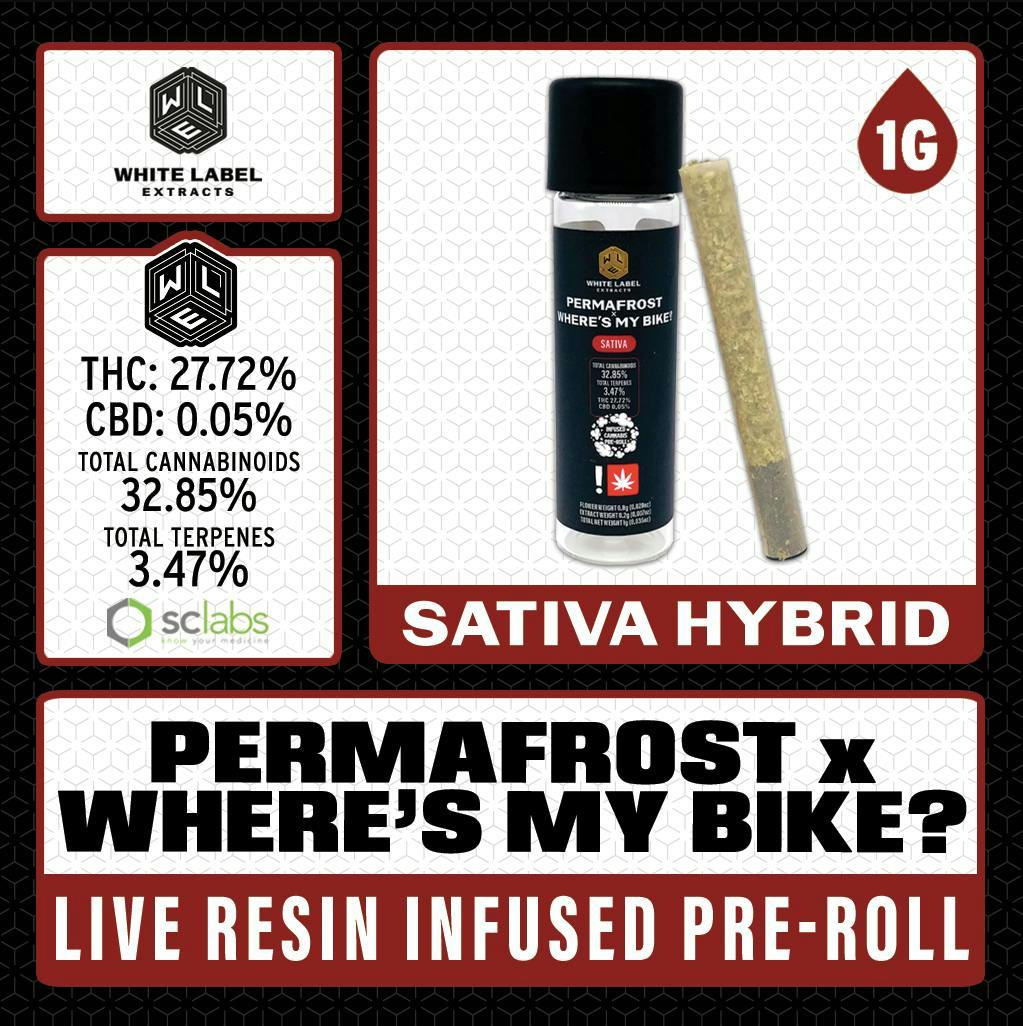 Permafrost x Where's My Bike | Live Resin Infused Joint | 1g by White Label Extracts