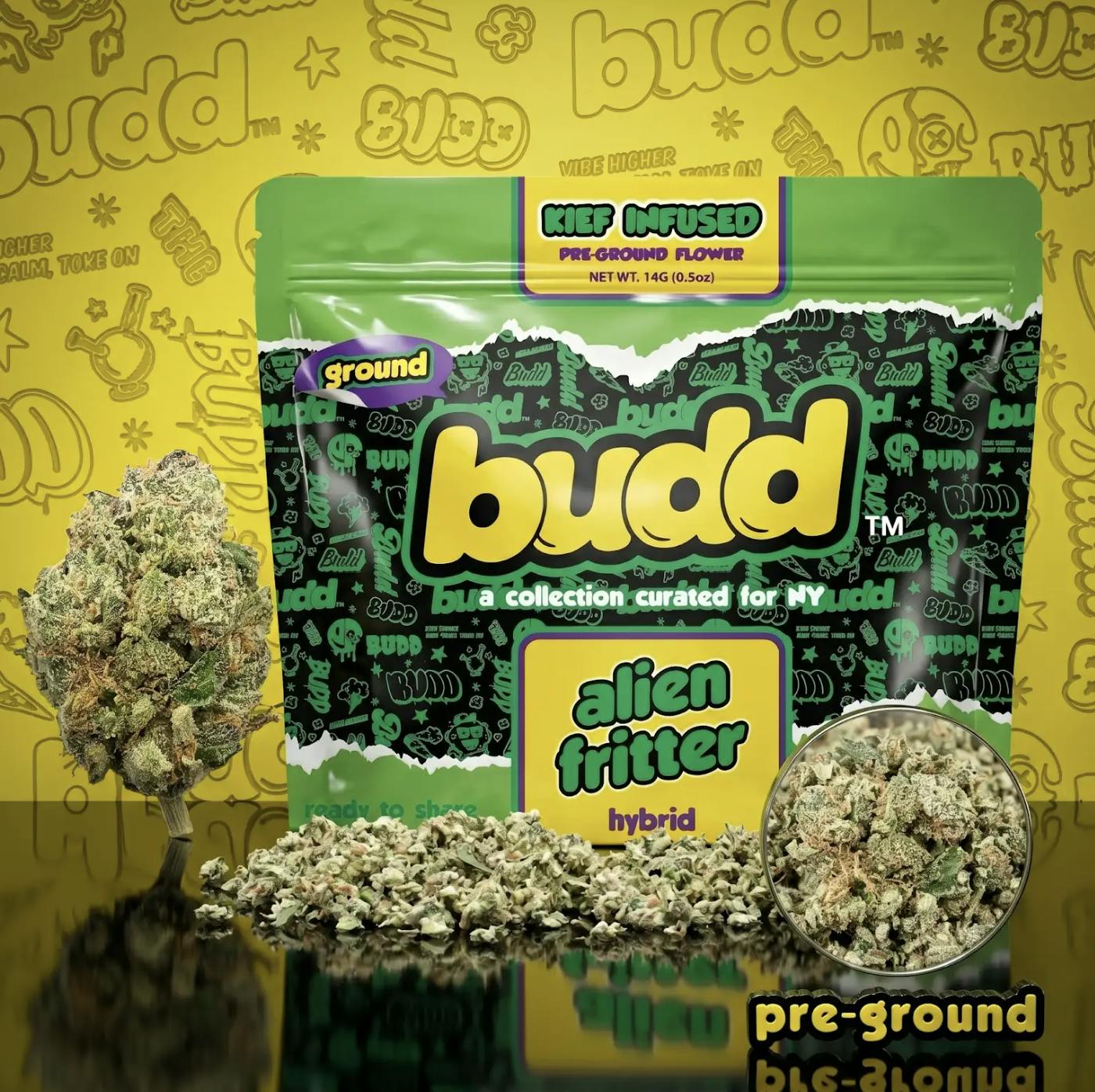Alien Fritter 14g Kief Infused Ground Flower by Budd Worldwide